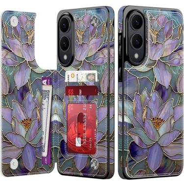 Imagem de Goodon Capa carteira para Samsung Galaxy S25 Edge com suporte para cartão, bloqueio RFID, capa floral vintage estética, capa protetora retrô moderna exclusiva para mulheres e meninas - Lótus roxo