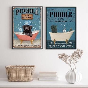 Imagem de Kit 2 Quadros Banheiro Cão Poodle 33X24Cm - Com Vidro