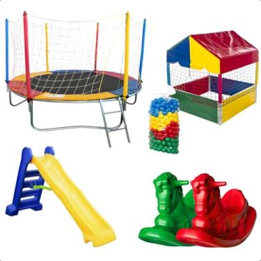 Imagem de Cama Elástica 2,30m Piscina de Bolinha 2,00m 1500 Bolinhas Escorregador Grande 2 Gangorra de 1 Lugar