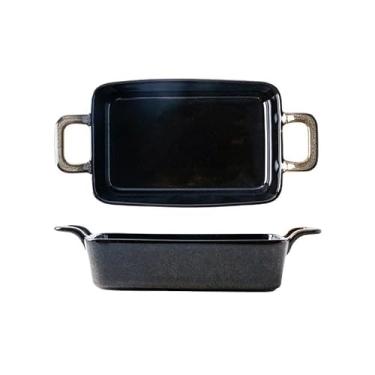 Imagem de CFGH6FDF Frigideiras de lasanha 600 ml Cerâmica Dupla Orelha Assadeira Vintage Forno Restaurante Prato de Vegetais Doméstico Assar Queijo Prato de Arroz Prato de Lasanha (Gris)