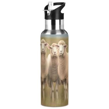 Imagem de Burbuja Garrafa de água de aço inoxidável Sheeps in Field, garrafas de água isoladas a vácuo com tampa de canudo para esportes, academia, escola - à prova de vazamento e suor, livre de BPA, 946 ml