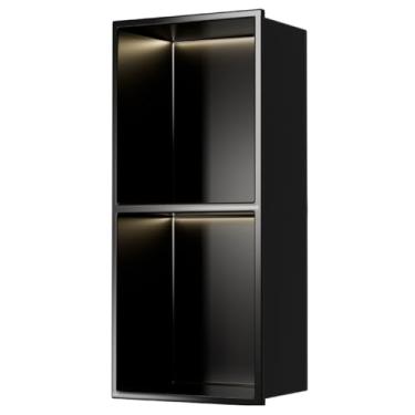 Imagem de Nicho de chuveiro, alcofa embutida em aço inoxidável, organizador de chuveiro embutido para casa quarto banheiro, xampu higiênico prateleiras de armazenamento à prova d'água (cor: preto, tamanho: 70 x