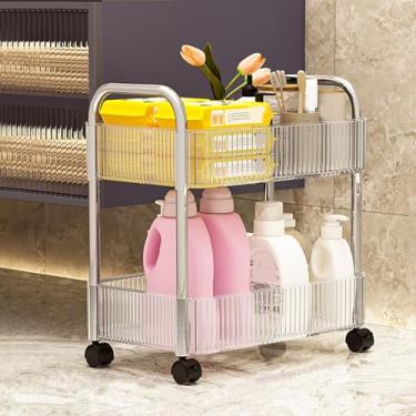 Imagem de Carrinho de rodinhas de acrílico transparente com rodas e alça bloqueáveis, carrinho utilitário de 2 camadas para armazenamento de cozinha e banheiro, organizador transparente móvel sobre rodas