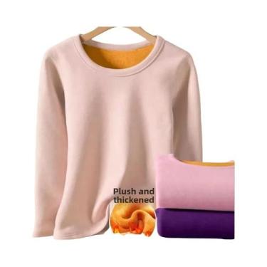 Imagem de Camiseta Térmica Feminina Forrada Com Fleece, Gola Redonda, Camada Bas
