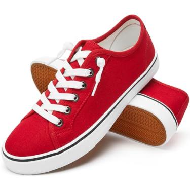 Imagem de XRH Tênis Feminino De Lona Sem Cadarço, Calçado Casual, Cano Baixo, Mocassim Preto, Sapato Vermelho Da Moda (Vermelho, Eua 10,5)