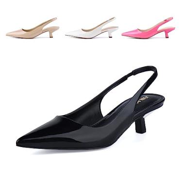 Imagem de JENN ARDOR Sapatos femininos com salto gatinho fechado bico fino elástico slingback sexy salto baixo vestido de convidada de casamento vestido de baile, Preto - PU, 36