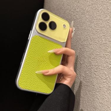 Imagem de Capa de couro com janela grande e blocos de cores para iPhone 13, 17 Pro Max, 16, 15 e 14 Pro Max, com proteção para lente de vidro (para iPhone 13/Q, verde).