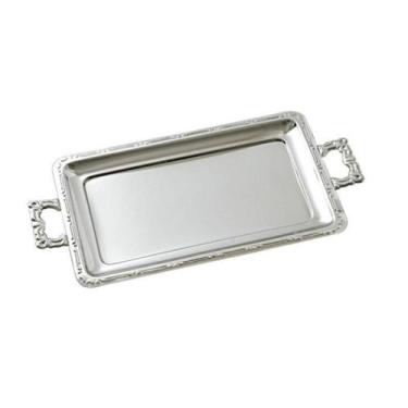 Imagem de Bandeja Média Retangular Com Alças para Servir Café da Manhã Inox - Pa