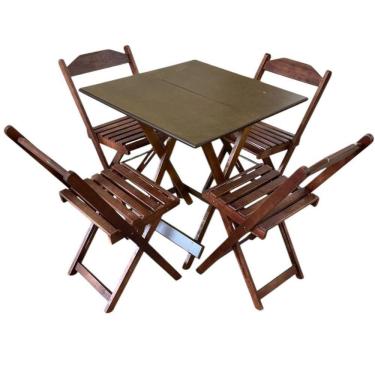 Imagem de Conjunto Mesa Dobrável Com Tampo Em Mdf Ultra Plus E 4 Cadeiras Dobráveis Imbuia