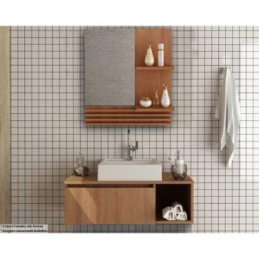 Imagem de Kit De Banheiro Armário Bn3614 60cm E Balcão Suspenso Bn3601 80cm Pia Amêndoa Tecno Mobili