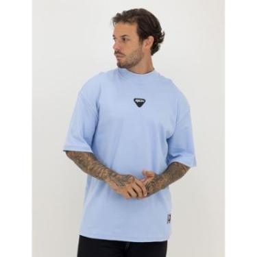 Imagem de Camiseta Oversized Gola Alta Borracha Triangulo Black White Streetwear Confortavel Masculina Azul Cl-Masculino