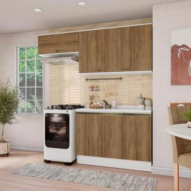 Imagem de Armário de Cozinha Compacta 100% MDF 200cm Branco/Nogueira Celeste Kap