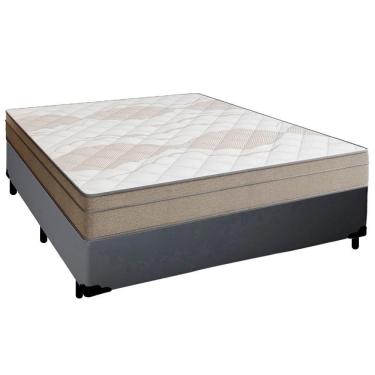 Imagem de Cama Box Casal Sintético + Colchão De Molas Ensacadas Portobel Ipanema - 138x188x65cm Cinza