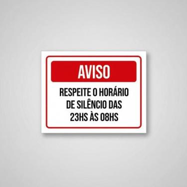 Imagem de Placa Acm Aviso Respeite Horário Silêncio 23H As 8H 18X23 - Sinalizo