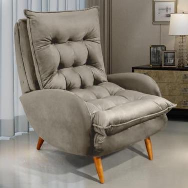 Imagem de Poltrona Pés Madeira Maciça Veludo OLM Vicenza - Bege - Olm Estofados