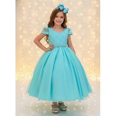 Imagem de Vestido Infantil Longo Verde com Busto Nervura e Pérolas para Damas - 
