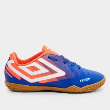 Imagem de Chuteira Futsal Infantil Action Umbro, Azul royal, Laranja, 35
