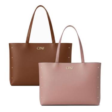 Imagem de Bolsa Sacola Feminina Grande De Ombro Kit 2 Peças - CINF, Caramelo, Ro