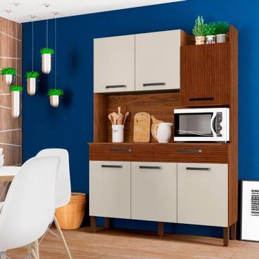Imagem de Kit Cozinha Ambiente Modena 6 Portas Nogueira Off White Ripado - Kits Paraná