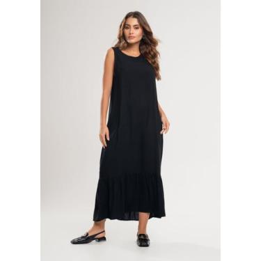 Imagem de Vestido Midi Regata Babado Viscolinho Preto Salvatore, P