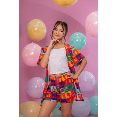 Imagem de Conjunto Infantil Menina Kimono + Regata e Shorts Marias - Vermelho - 
