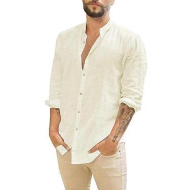 Imagem de Camisa De Verão Masculina plus Size Em Algodão E Linho De Manga Longa,
