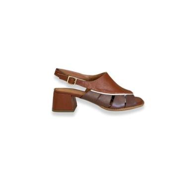 Imagem de Sandália Marrom Caramelo Salto Bloco Baixo J.A Shoes, 39