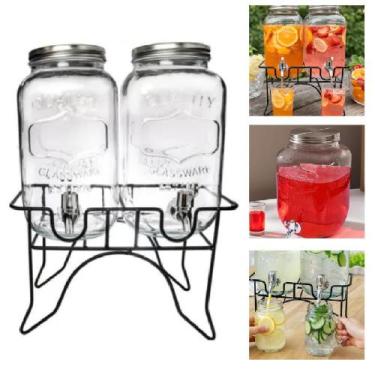 Imagem de Suqueira dupla 4 litros vidro inox suporte dispenser agua suco premium