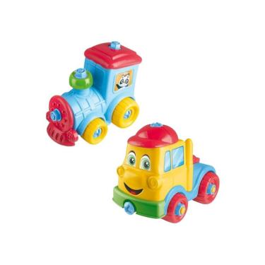 Imagem de Brinquedo Infantil Kit com Caminhão e Trem para Estimular Coordenação Motora com Formas...