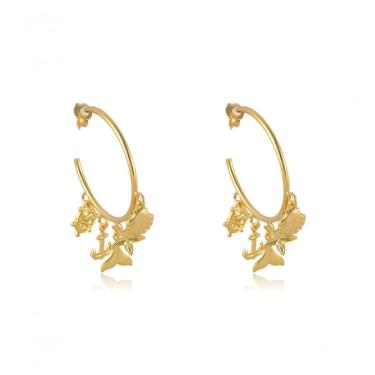 Imagem de Brinco Argola Médio Com Pingente Marinho Banhado Em Ouro 18k [f027]