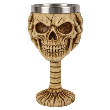 Imagem de Taça Decorativa Cálice Caveira Não Ouço 180ML Interior em Aço Inox Marfim Negócio de Gênio