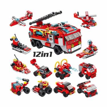 Imagem de Blocos de Montar - 12-1 - Bombeiro - Cubic - Brigada de Incêndio - 558 pcs - Multikids