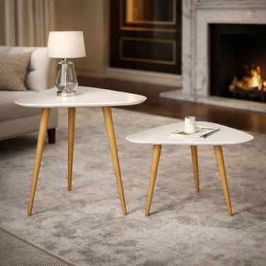 Imagem de Mesa Lateral e Apoio 3 Pontas Plus Pés Madeira Branco - Comprar Moveis