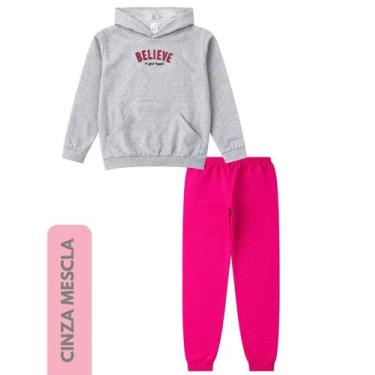 Imagem de Conjunto Moletom Infantil Juvenil Feminino Blusa e Calça Flanelado, co