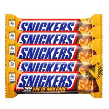 Imagem de Kit 5 Chocolate Snickers Pé De Moleque Mars 42g