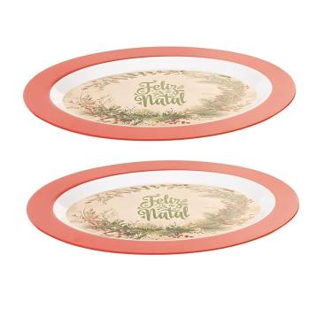 Imagem de Conjunto 2 Travessas Oval Em Melamina de Natal 35x25cm