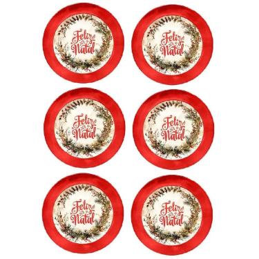 Imagem de Conjunto 6 Pratos Feliz Natal Em Melamina Para Jantar 25cm