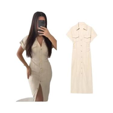 Imagem de Nova Coleção Primavera: Vestido Midi Jeans Série 1975 Com Lapela, Zípe