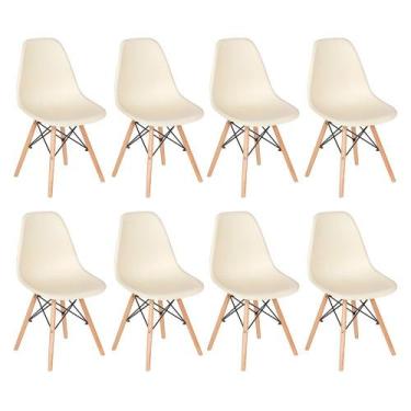Imagem de Laraz, Kit 8 cadeiras Charles Eames Eiffel DSW com pés de madeira clar