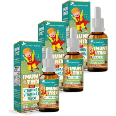 Imagem de Kit Com 03 - ImuniTrix Kids (Vitamina C + D + Zinco) 30ml Sabor Morango Flora Nativa-Unissex