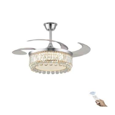 Imagem de Ventilador Teto Retrátil Lustre Cristal Led Prata Controle Remoto - RG
