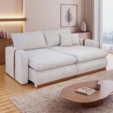 Imagem de Sofá Cama Retrátil e Reclinável 2 Lugares Pés Madeira Maciça 210Cm França Yescasa Branco