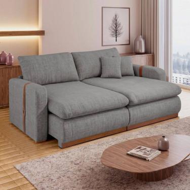 Imagem de Sofá Cama Retrátil e Reclinável 2 Lugares Pés Madeira Maciça 210Cm França Yescasa Cinza