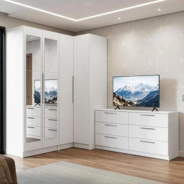 Imagem de Conjunto Quarto Com 2 Guarda-roupas Com Espelhos Neo 1 Cômoda/móvel Pa