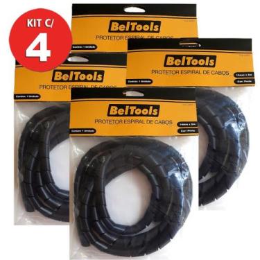 Imagem de Kit 4 Protetor Cabos Espiral 14mm X 2 Metros Preto Beltools