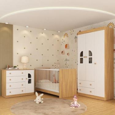 Imagem de Conjunto de Quarto de Bebê Completo Amora MP4557 4 Portas 6 Gavetas MDP-MDF 92cm Amadeirado Multimóveis
