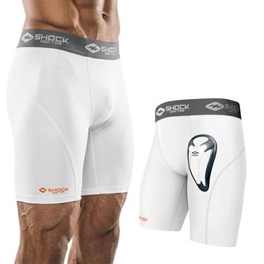 Imagem de Shock Doctor Shorts de compressão masculinos, bojo protetor bio-flexível, absorção de umidade, proteção ventilada. Tamanhos masculinos adultos.