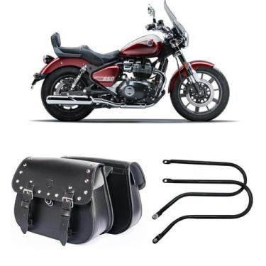 Imagem de Bolsa Alforge Lateral Custom Cravos 18 Litros + Afastador Royal Enfiel