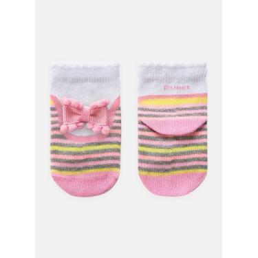 Imagem de Meia Soquete Puket Cano Médio com Aplique Bebê Menina Listras Rosa Bal