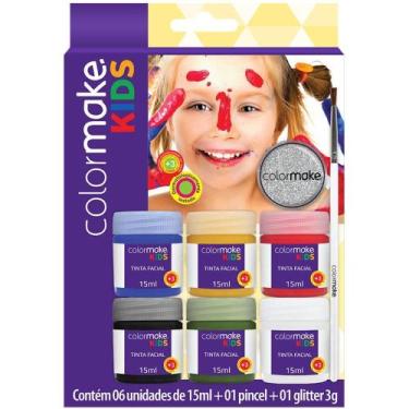 Imagem de Pintura Facial Liquida KIDS 6CORES+PINCEL+GLI KIT - Colormake